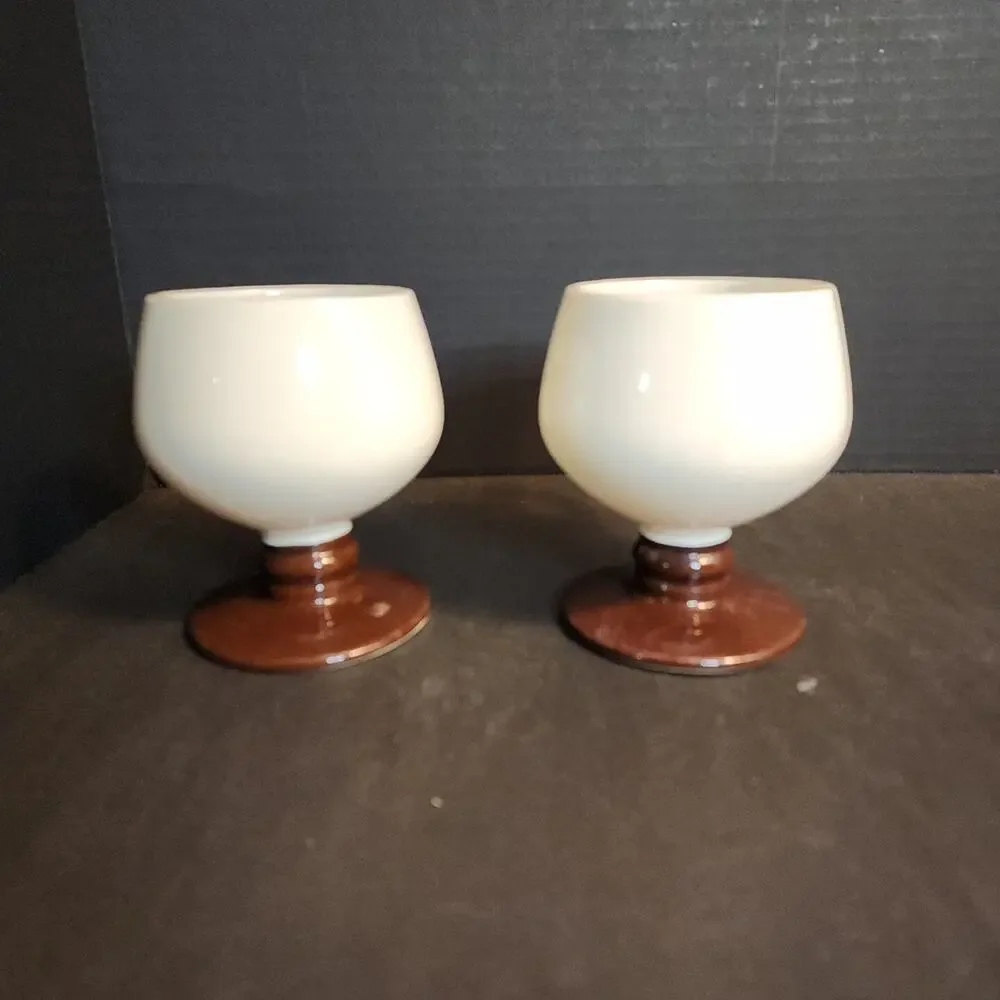 Vtg Hall Footed Pedestal Mug Brown White Restaurant Ware Diner #2274 Qty2